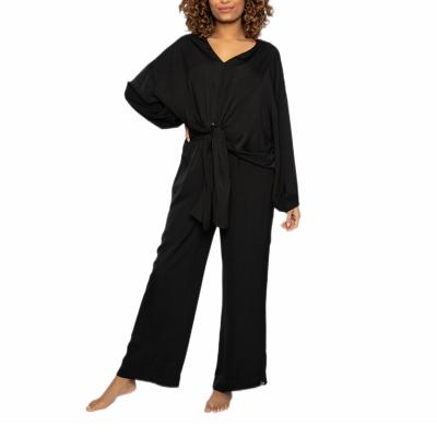 China Breathable Stylish Two Piece Loungewear Set Sleepwear Women Black Kurta Pajamas for sale