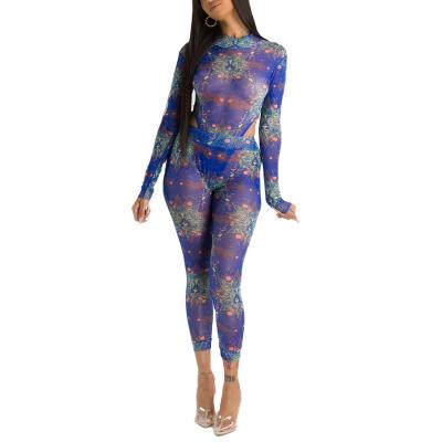 China Sexy Breathable Women Thong Printed Overalls With Matching Legging Set for sale