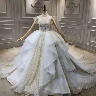 China Custom high quality wedding dress complex craftsmanship lace beaded sequin ball gown for sale