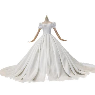 China New  Luxury Satin White Short Sleeve Hand Made Wedding Dress Ball Gown for sale