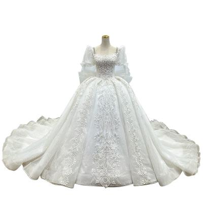 China 2022 Lace Luxury Crystal Ball Gown Beading Appliques Bridal Skirt short sleeves sequins long bride gown for sale