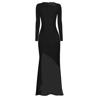 China high slits sexy hip slit irregular collar elastic long party evening women dress for sale