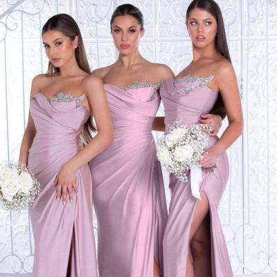 China 2022 Spring New Elegant Women'S Tube Top Sleeveless Dress Banquet Wedding Slit Long Skirt Bridesmaid Dress for sale