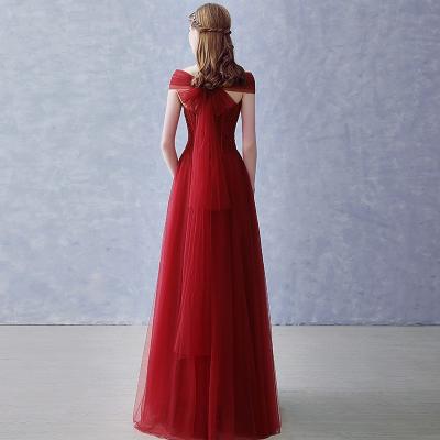 China Burgundy Evening Dresses Off The Shoulder Beading Sweetheart A Line Floor Length Lace Up Backless Woman Wedding Party Prom Gowns for sale