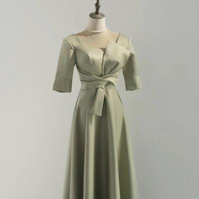 China Party Dress Long Wedding Guests Prom Dress Green Satin Bridesmaids Dress for sale