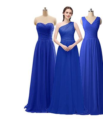 China New Arrival Double V-Neck Elegant Ruched Waist Ladies Long Chiffon Evening Dress for sale