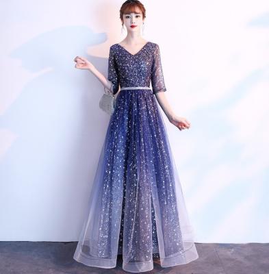 China 2022 New Design Blue Fancy Short Sleeve Beaded Pleat Elegant Birthday Party Puffy Tulle Princessy Evening Dresses for sale