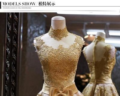 China 2022 New lace Bridesmaid dress sleeveless golden evening dress mesh backless prom dresses for sale