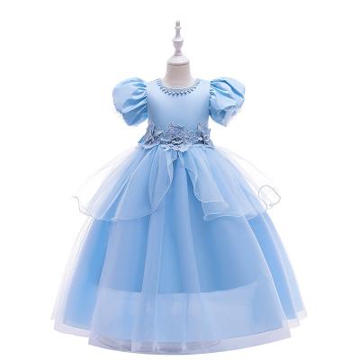 China Princess Girls Dress Fairy Tales Deluxe Cosplay Costume Sleeveless Blue Gown Kids Party Birthday Dress for sale