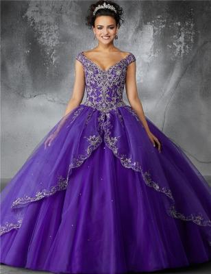 China New Off Shoulder Quinceanera Dresses Purple Puffy Ball Gown Sweet Elegant Wedding Dress NBW12 for sale