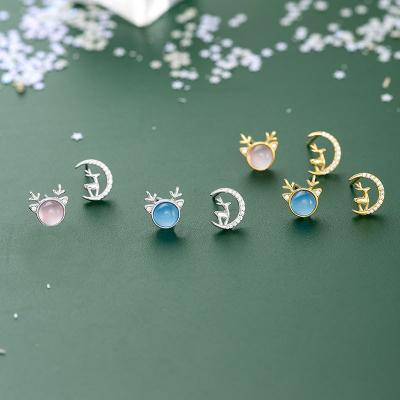 China Romantic high-grade silver earrings S925 Christmas deer autumn new women's asymmetrical lightweight high-grade light luxury earring for sale