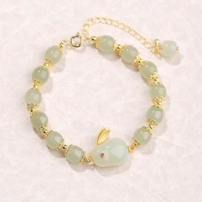 China Cute Fashion 18k Gold Plated Natural Hotan Jade Rabbit 925 Sterling Silver Necklace Ring Earrings and Bracelet Jewelry Sets For Women for sale