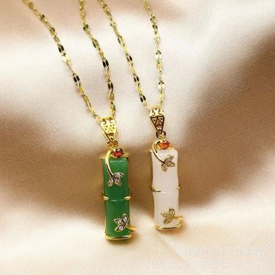 China Factory Direct Selling Real Romantic Gold Plated Stainless Steel Necklace Jewelry Bamboo Long Shape Pendant Necklace For Women for sale