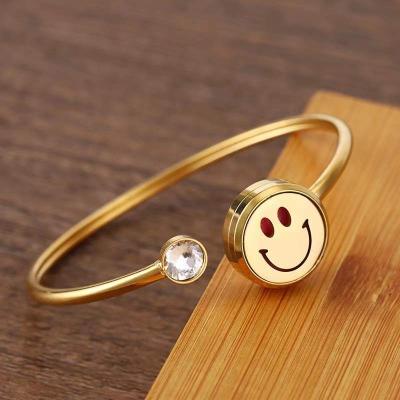 China Hot FASHIONABLE Stainless Steel Adjustable Gold Plated Diamond Smiling Face Aromatherapy Bracelet Can Add Fragrance Bracelet For Women for sale