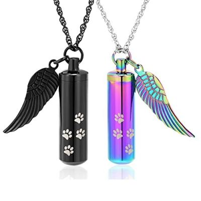 China Best Selling Europe And America Cylinder Cremation Urn For Ashes Memorial Keepsake Pendant With Angel Wing Remembrance Jewelry For Men Women for sale