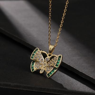 China Creative Design Butterfly Jewelry Stainless Steel Necklace Chain 18K Gold Plated Zircon Romantic Hot Selling Butterfly Pendant For Women for sale