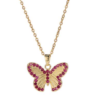 China FASHIONABLE Hot Selling Butterfly Jewelry Europe and America 18K Gold Plated Zircon Brass Butterfly Pendant Necklace For Women for sale