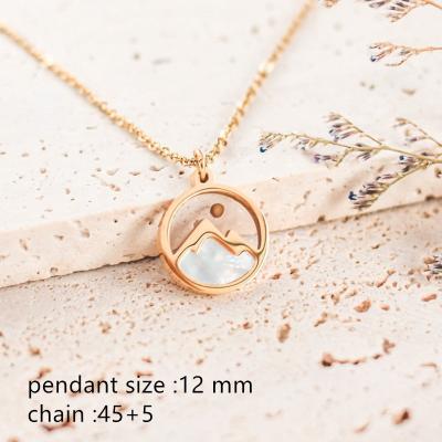 China Direct Selling TRENDY 2022 Round Shell Inlay Designer Mountain Shape 18K Gold Plated Stainless Steel Women's Necklace for sale