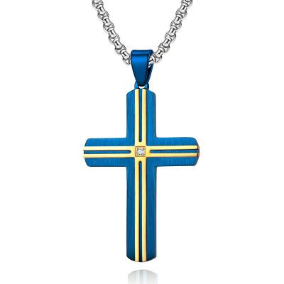 China Double Color Stainless Steel Religious European And American Cross Pendant Necklace For Men And Women for sale