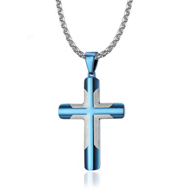 China New Hot Selling Original Stainless Steel Punk Religious Simple Curved Hip Hop Cross Pendant Necklace For Men And Women for sale