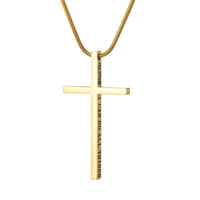 China Best Selling Philippians 4:13 Strength Religious Cross Pendant Bible Words Stainless Steel Verse Necklace For Men And Women for sale