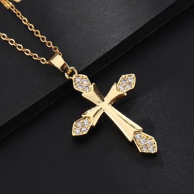 China Religious Hot Selling Personality Design Clavicle Chain Copper 18K Gold Plated Zircon Cross Pendant European And American For Women for sale