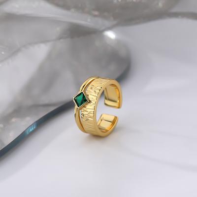 China Good Selling Vintage Fashion Colorful Zircon Jewelry European And American Cool Gold Personality Style Open Textured Women's Ring for sale