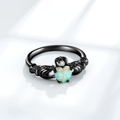 China Direct Selling Heart Shape Romantic Charming High Fire Opal Rings With Simulated Opal Alloy Zinc Women Rings for sale