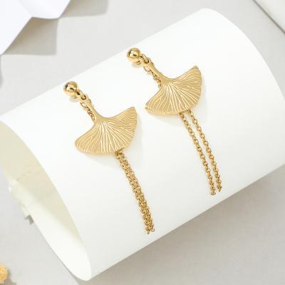 China FASHIONABLE Factory Wholesale New Stainless Steel Gold and Silver Leaf Tassel Long Leaf Chain Helix Shape Dangle Earrings Women's Dangle Earrings for sale