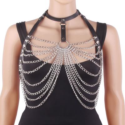 China European and American Sexy Women's Chest Chain Alloy Body Chain Punk Multilayer Jewelry for sale