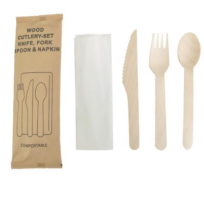 China Custom Eco-friendly Wooden Disposable Wooden Cutlery Set Sustainable Party Tableware Kit for sale