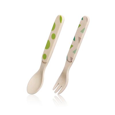 China Sustainable Biodegradable Wholesale Bamboo Fiber Bamboo Fiber Kid Tableware Flatware Spoon And Fork For Baby And Toddler for sale