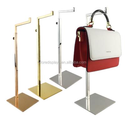 China Display For Handbag Wholesale Adjustable Metal Polished Simple Gold Wallet Clutch Purse Hook Purse Hanger Rack Holder Hanging Display Stand for sale