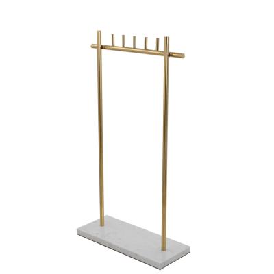 China Wholesale Necklace Display Metal Gold T Bar Jewelry Necklace Display Stand With Marble Base for sale