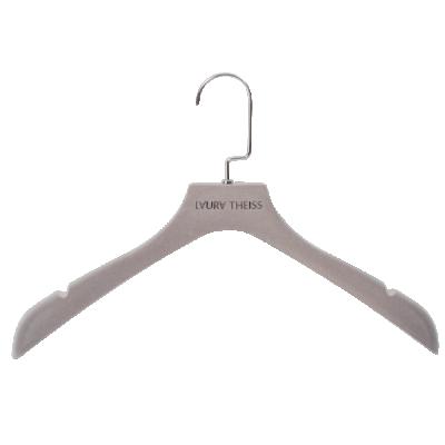 China DISPLAY retail sales plastic luxury black non-slip velvet clothes coat hanger with printed logo for sale