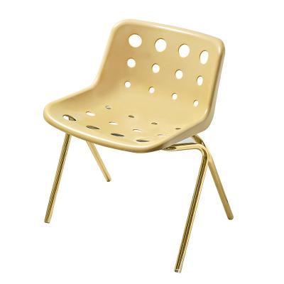 China Hot Sale Korea Design Cheese Chair Adjustable Metal Legs Chrome Gold Iron (Other) Hollow Out Back Plastic Hotel Dining Chairs For Cafe for sale