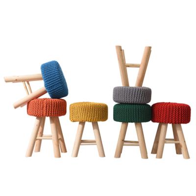 China (Other) wholesale Adjustable Round Black White Wool Storage Foot Stools Handmade Knitted Stools for sale