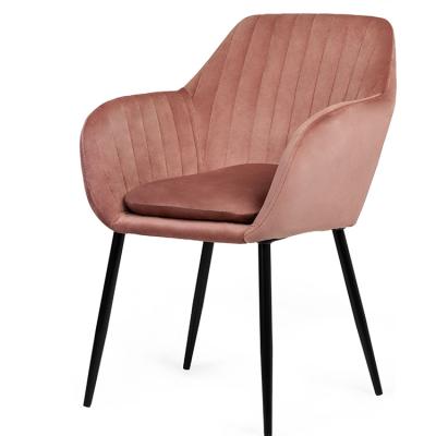 China Contemporary Elegant Modern Metal Tube Style High Back Single Pink Velvet Dining Chair for sale