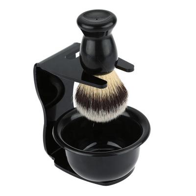 China 3 Pcs Set High Quality Nylon Shaving Brush Holder Black Acrylic Soap Shaving Bowl for sale