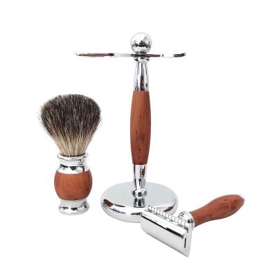 China Face Travel Shaving Brush Razor Set Pure Badger Brush Razor Holder Brush Holder Christmas Gift for sale