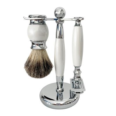 China High Quality Twin Blade Razor Kit Set Badger Hair Brush Metal Shaving Stand Shaving Safety Set for sale