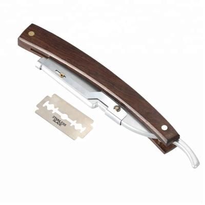 China Custom Barber Straight Razor Stainless Steel Twin Blade Folding Straight Barber Razor With Gray Wooden Handle for sale