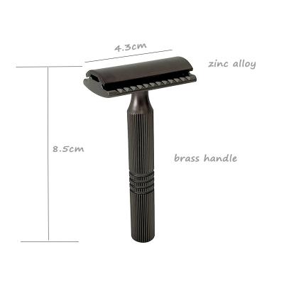 China High Quality Twin Blade Edge Metal Safety Razor Brass Handle Double Blade Shaving Razor for sale