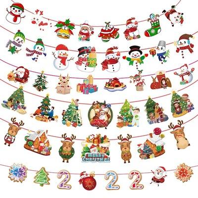 China Eco-Friendly One Themed Christmas Party Decorations Merry Christmas Paper Banner Animated Snowman Penguin Santa Elk Pull Flags Party Supplies for sale