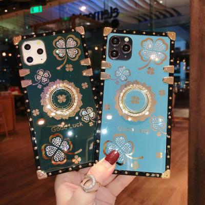 China Designer Luxury Square Fashion Cell Phone Shockproof Cover with Bling Ring Clock for Samsung A72 A52 A32 A12 Phone Case for sale