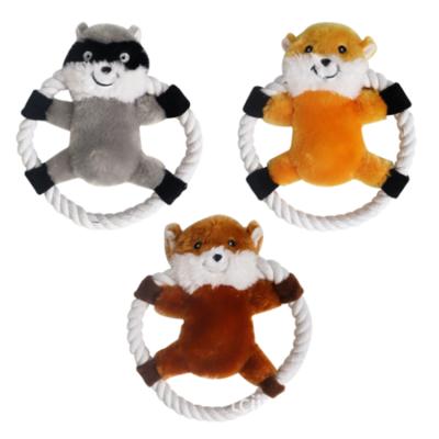 China Sustainable Pet Wholesale Products 3 Kinds Cat Shape Squeaker Plush Dog Toys With Rope for sale