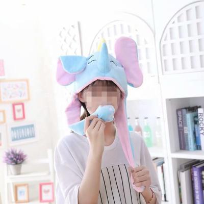 China Wearable Kids Pinch Airbag Elephant Plush Hat With Movable Ears for sale