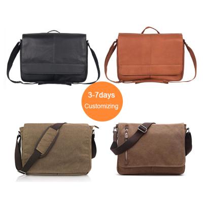 China High Quality Luxury Genuine Leather Vintage Canvas or Canvas Custom Leather or Wax Genuine Messenger Shoulder Bags with Logo for Man for sale