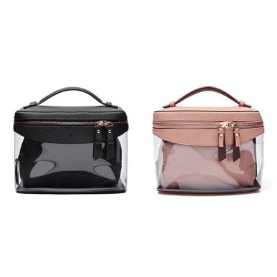 China Custom Zipper Portable Luxury Clear Leather PU Window Toiletry Bag Fashion PVC Pouch Travel Makeup Case Bag for sale