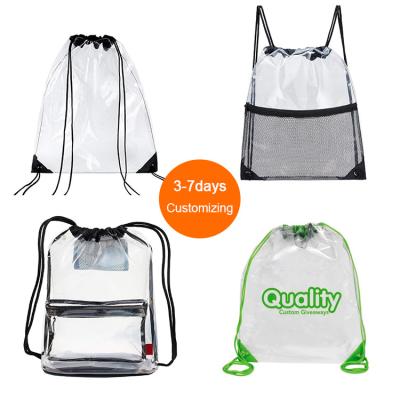 China Custom PVC Drawstring Shopping Bag Clear Transparent Logo Backpack Plastic Bag for sale